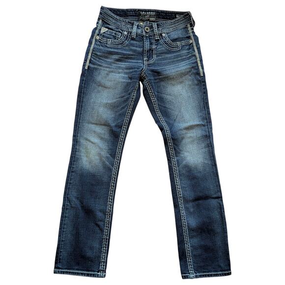 SALVAGE Mid Rise Jeans Mayhem Straight Regular Fit Dark Blue Wash Women's 28x30 - Picture 2 of 8